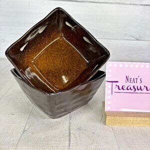Mikasa Gourmet Basics GALLATIN Brown Square Stoneware Soup Cereal Bowls Set 2